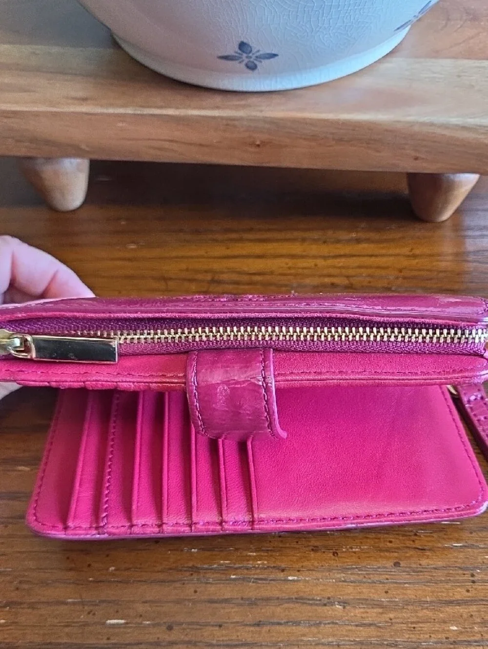 Tory Burch Fuchsia Leather Wristlet Card Holder
